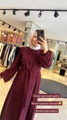 Zımbalı Bordo Bayan Elbise