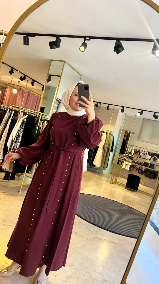 Zımbalı Bordo Bayan Elbise