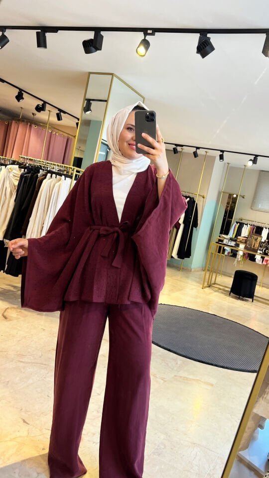 Bayan Taşlı Kimono Model Takım