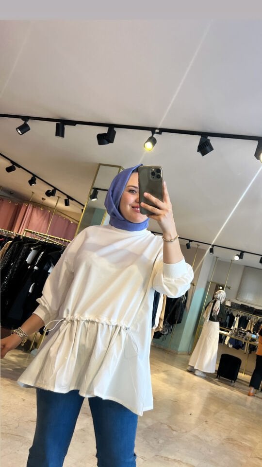 Fırfırlı Bayan Sweat Krem