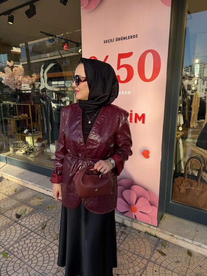Balıksırtı Örgü Deri Ceket