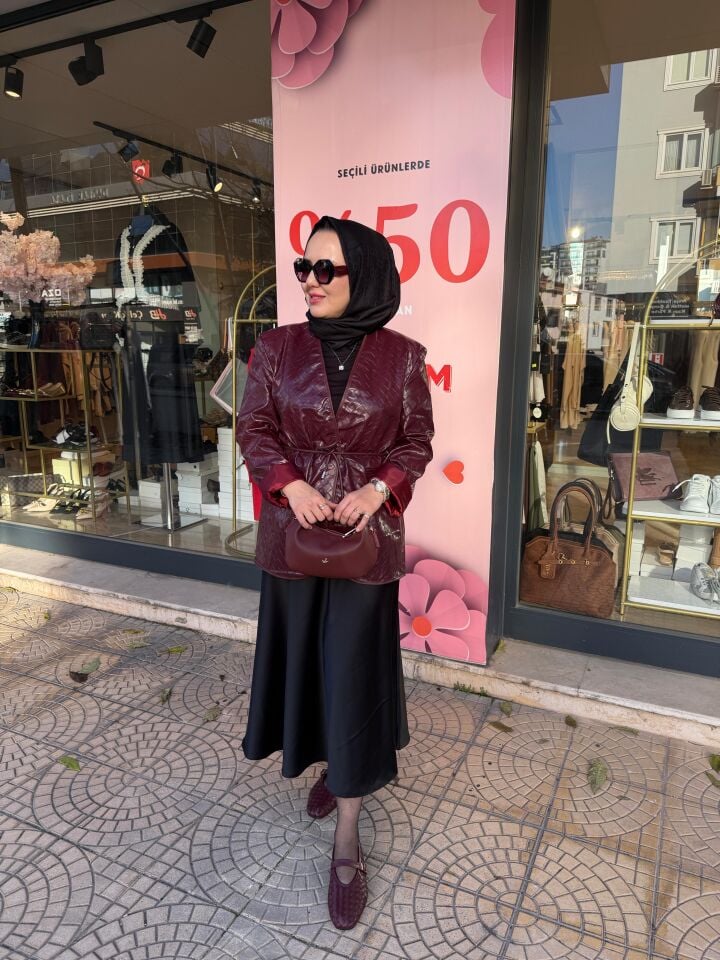 Balıksırtı Örgü Deri Ceket