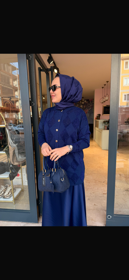 Lacivert Simli Triko Hırka