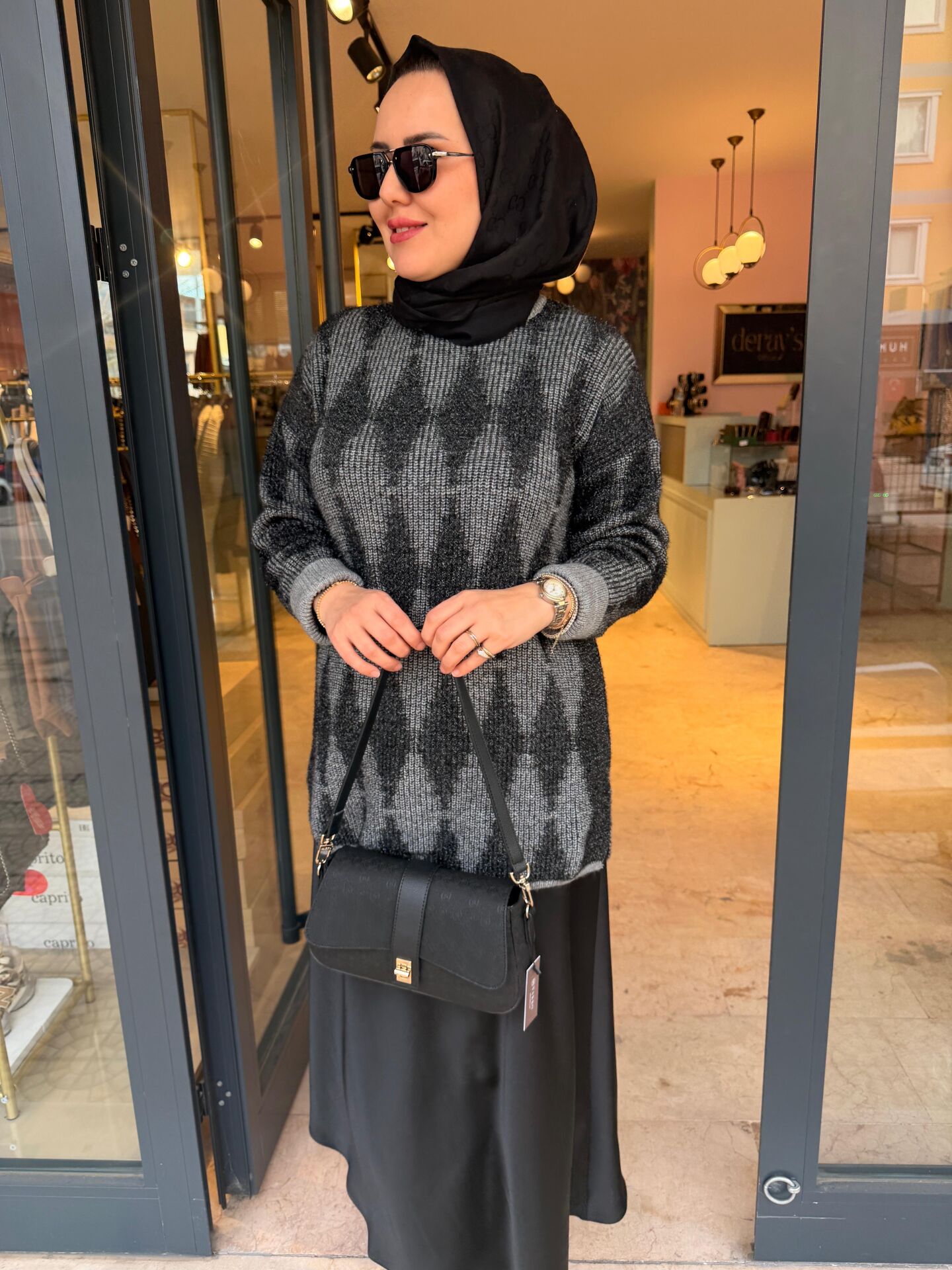 Baklavalı Simli Gri Kazak