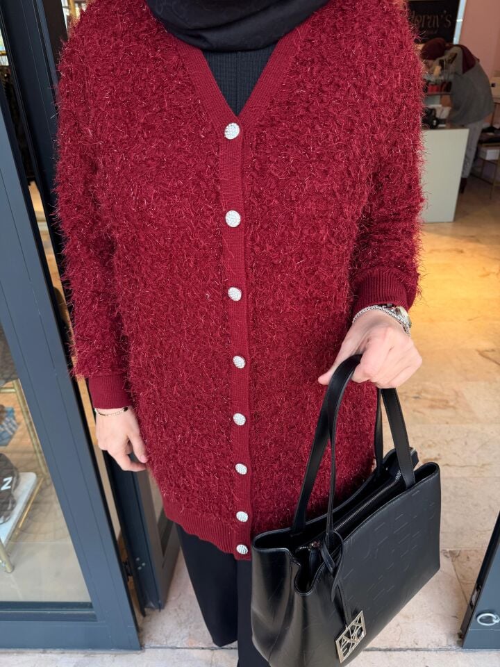 Sakallı Bordo Hırka