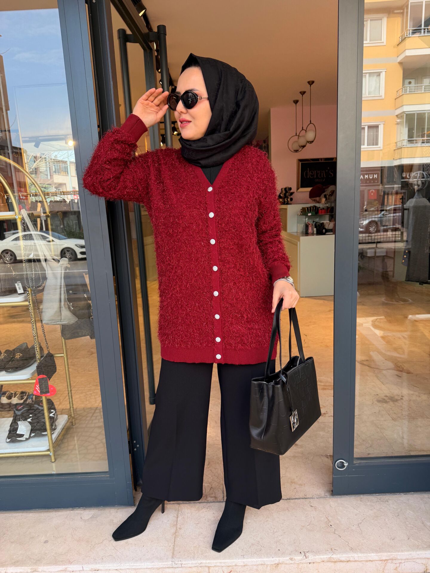 Sakallı Bordo Hırka