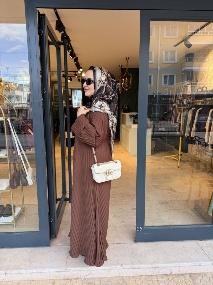Piliseli Bayan Abaya Kahverengi