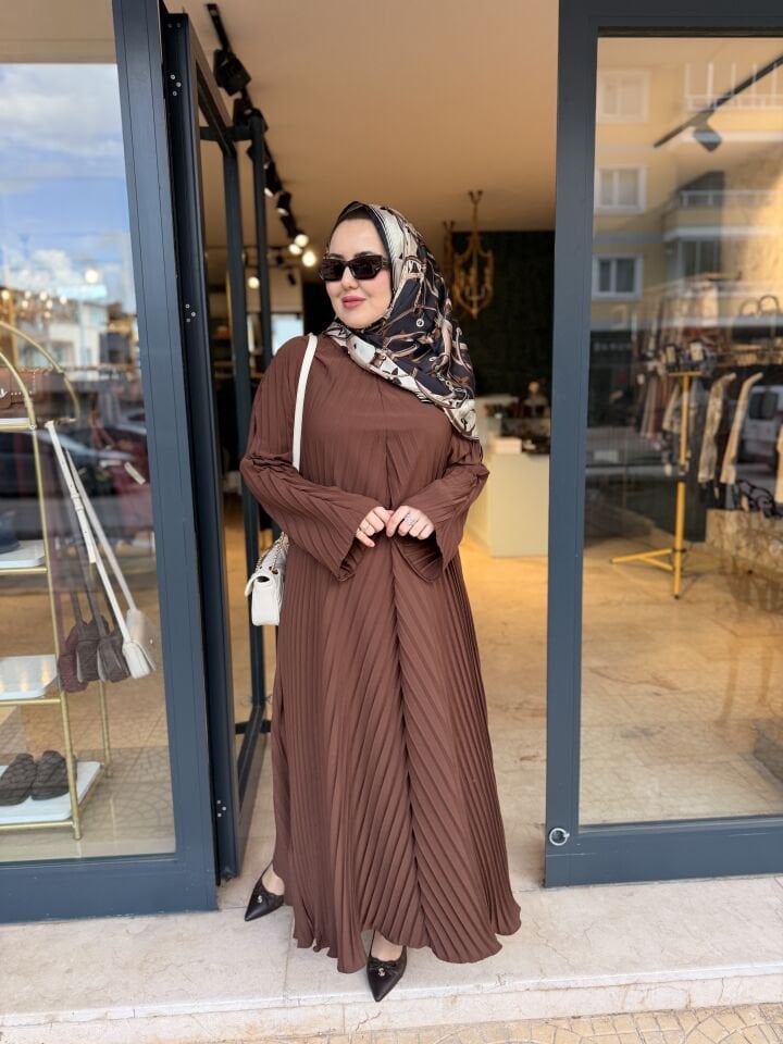 Piliseli Bayan Abaya Kahverengi