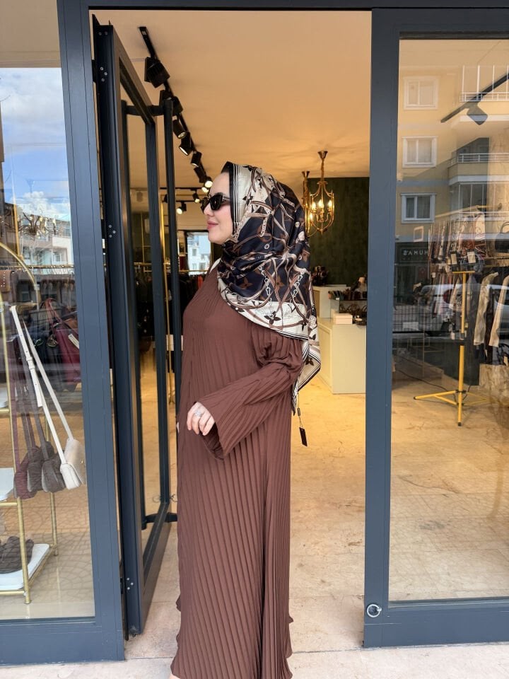 Piliseli Bayan Abaya Kahverengi