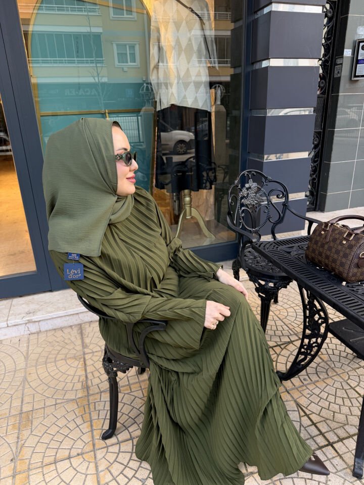 Piliseli Abaya Bayan Yeşil