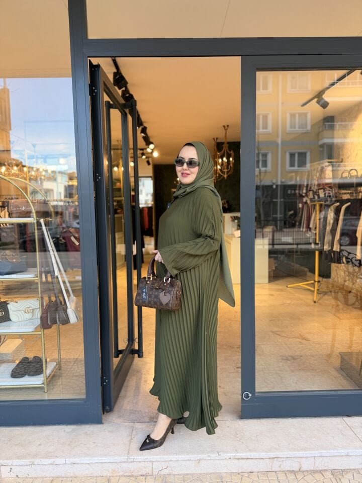 Piliseli Abaya Bayan Yeşil