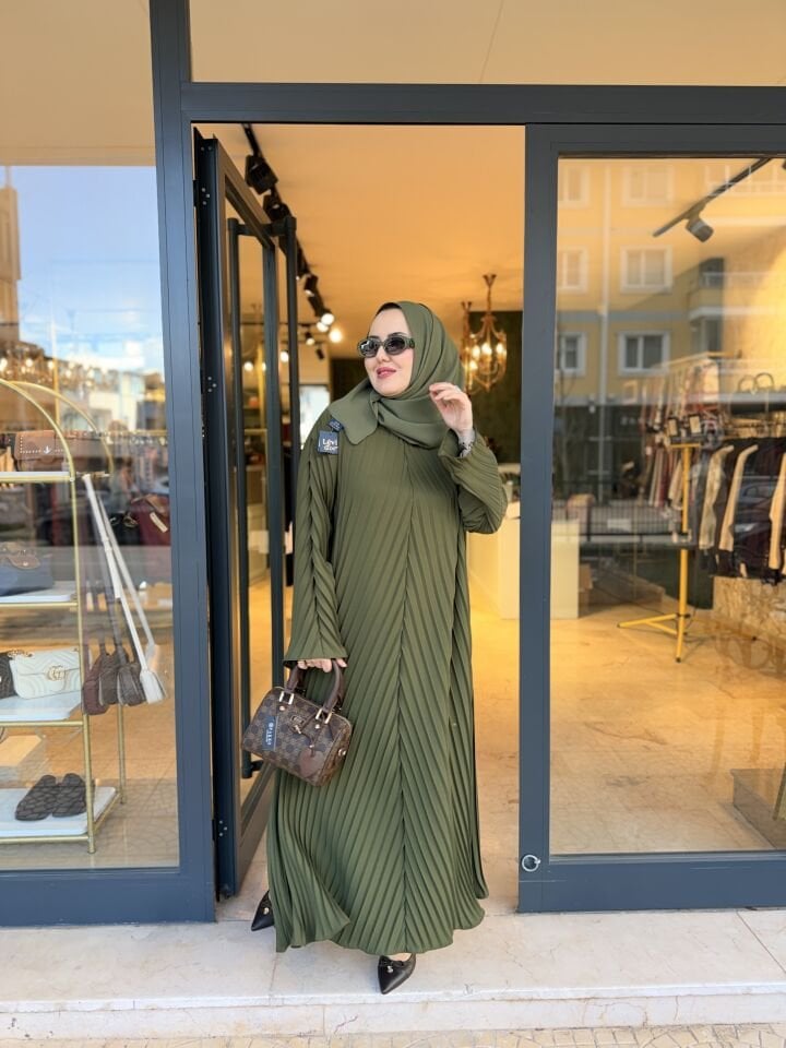 Piliseli Abaya Bayan Yeşil