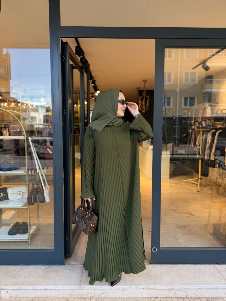 Piliseli Abaya Bayan Yeşil