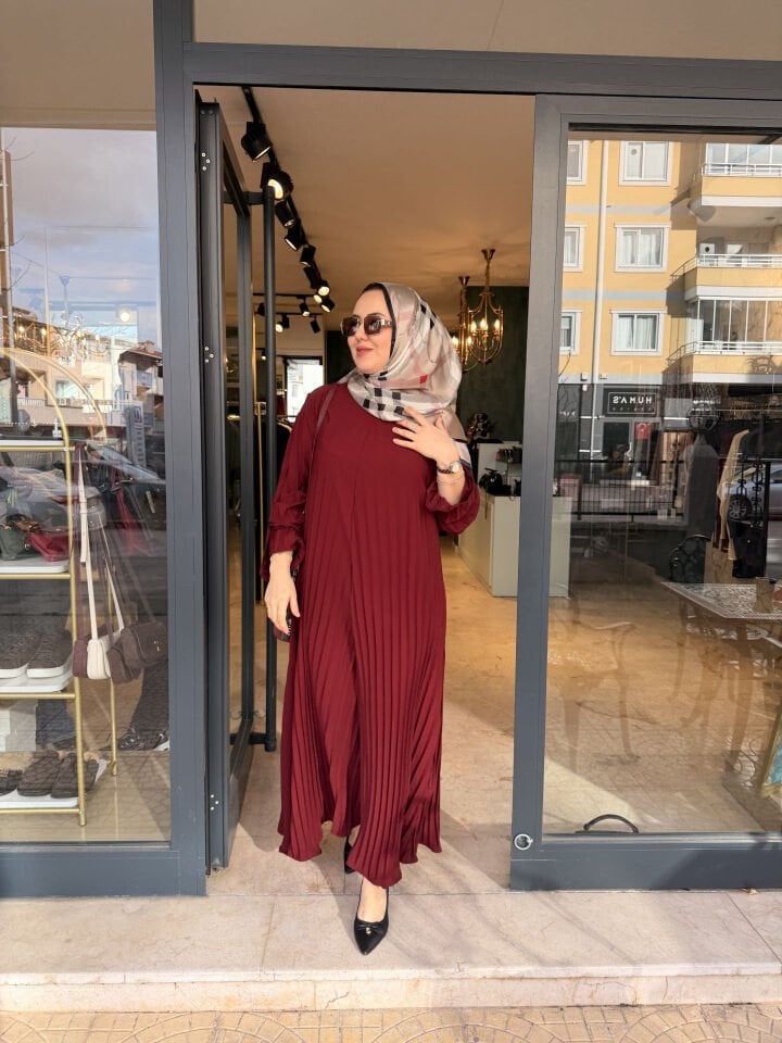 Piliseli Abaya Bayan Bordo