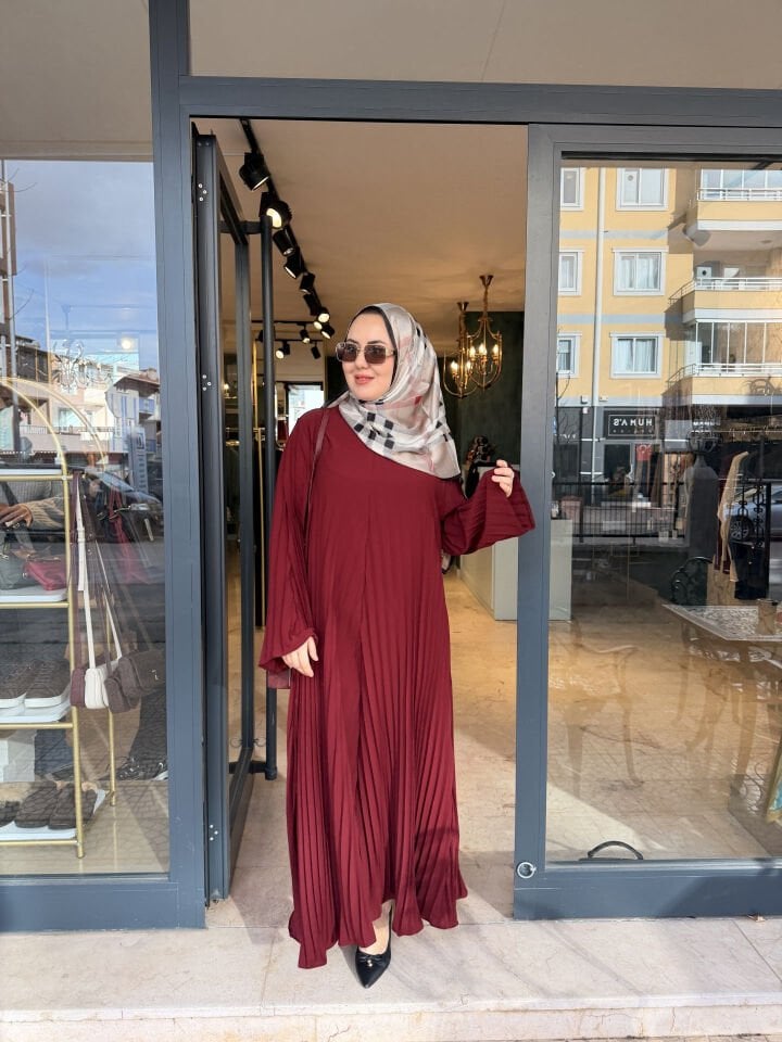 Piliseli Abaya Bayan Bordo