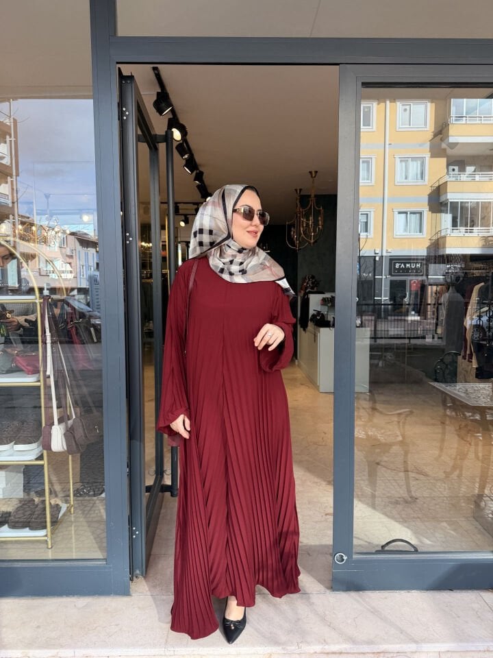 Piliseli Abaya Bayan Bordo